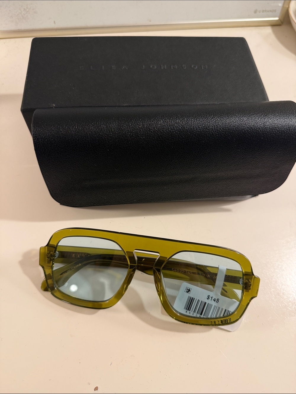 Eliza Johnson Olive Green Women's Sunglasses - Modern Geometric Frame